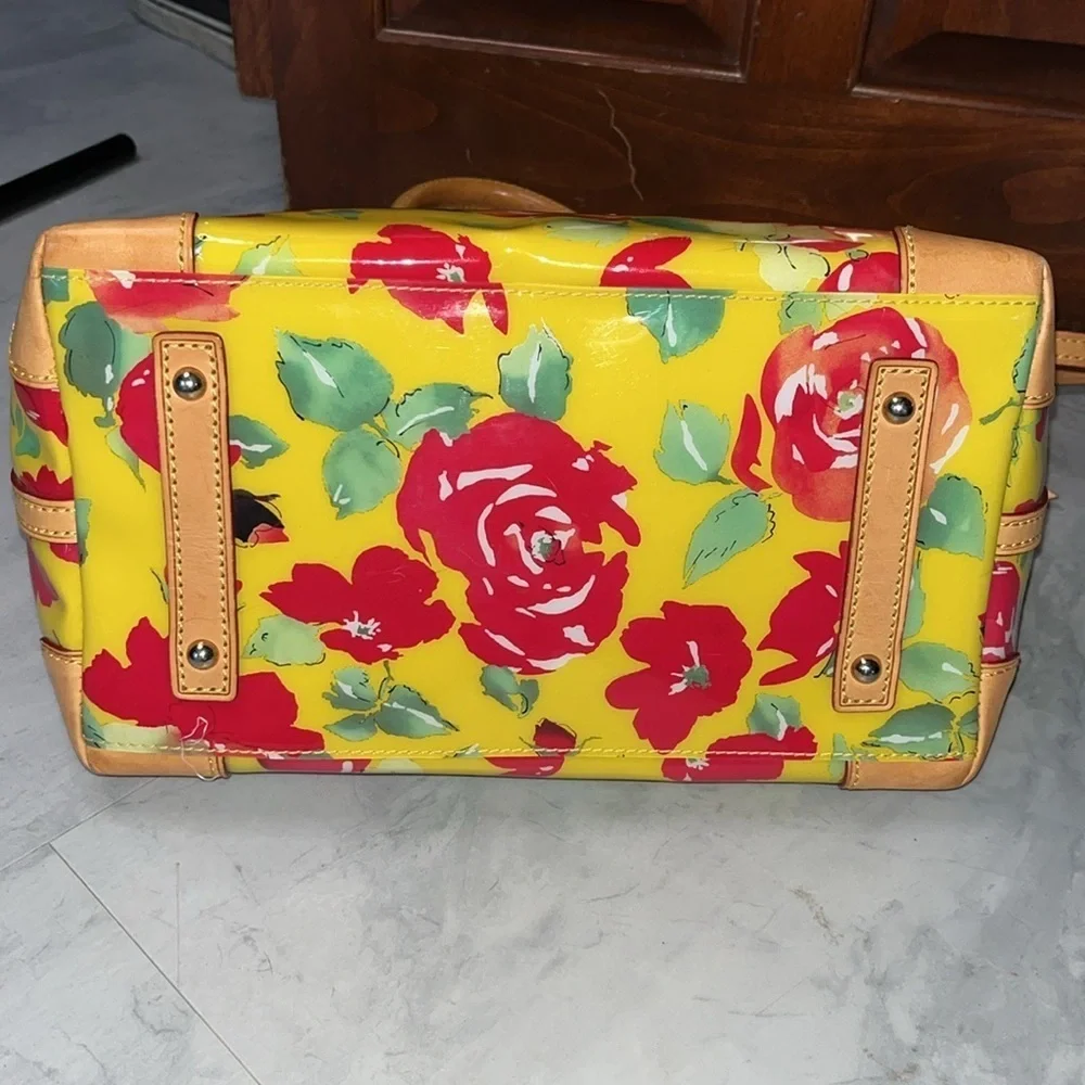 Dooney Bourke  Satchel Crossbody  shoulder Bag  vinyl coated floral/leather EUC